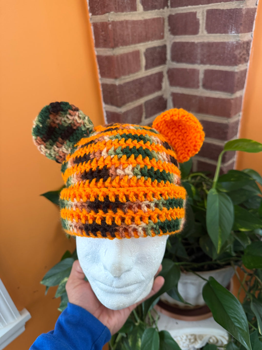 Orange Camo Bear Beanie