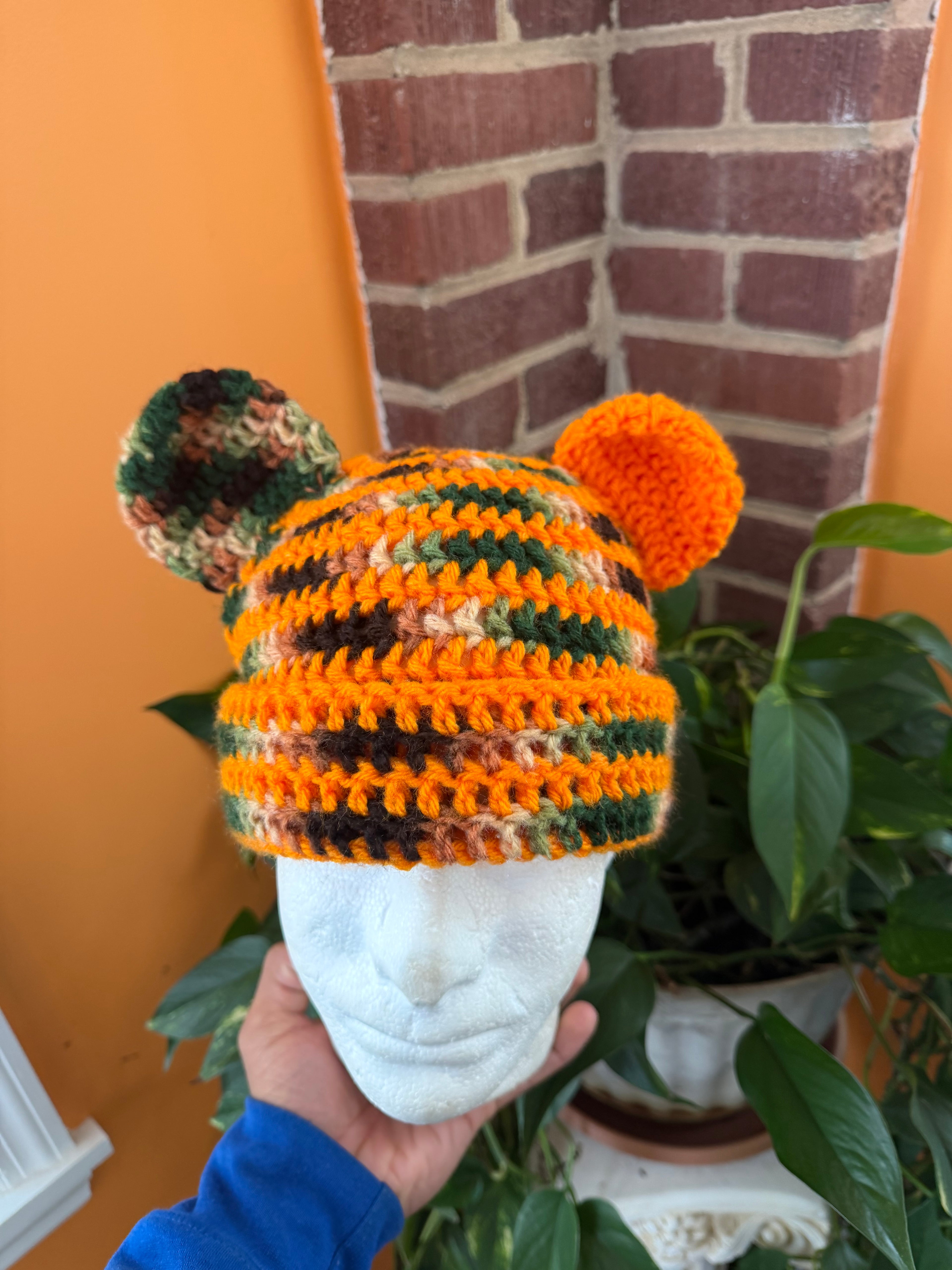 Orange Camo Bear Beanie