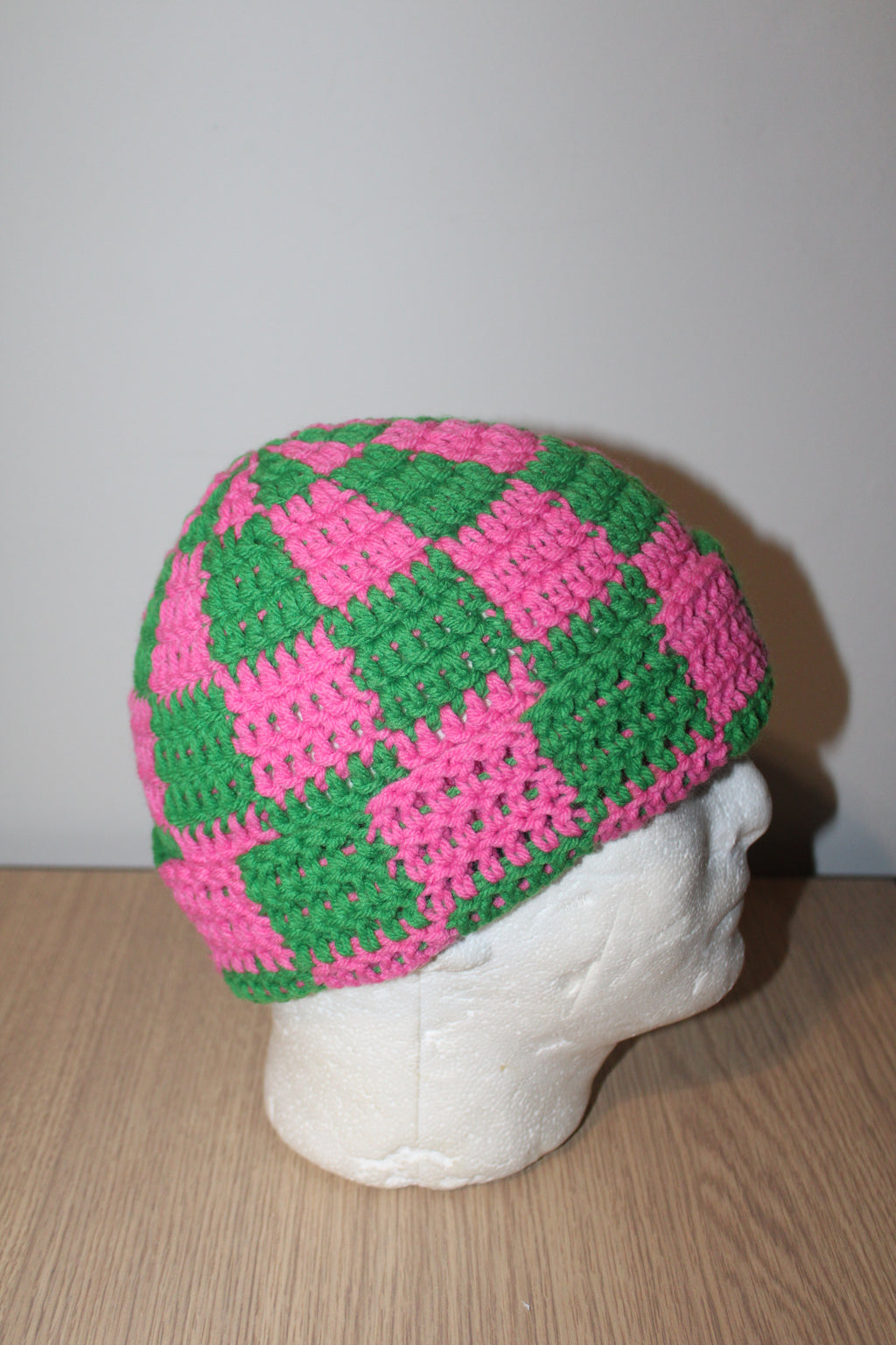 Pink & Green Checker Beanie