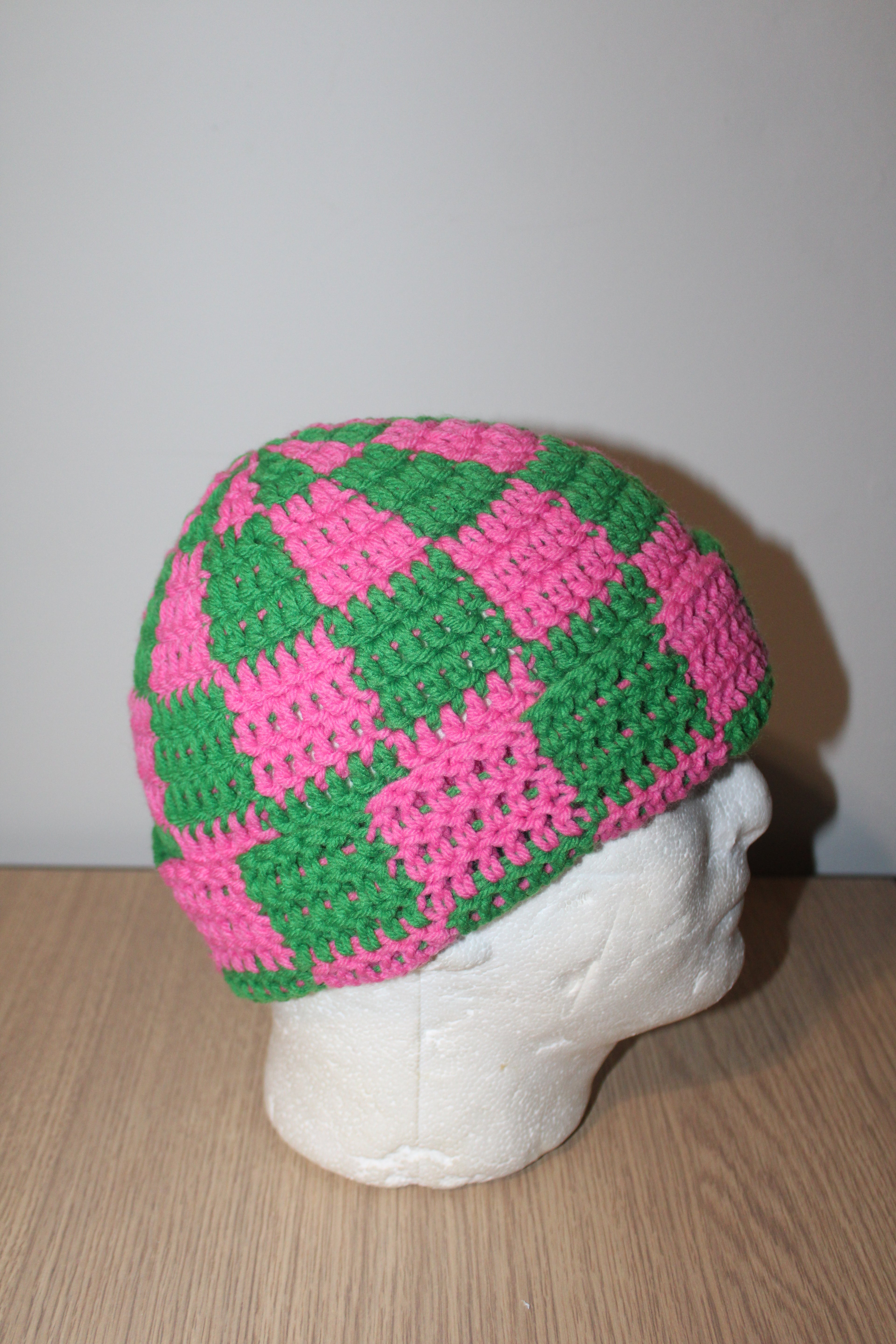 Pink & Green Checker Beanie
