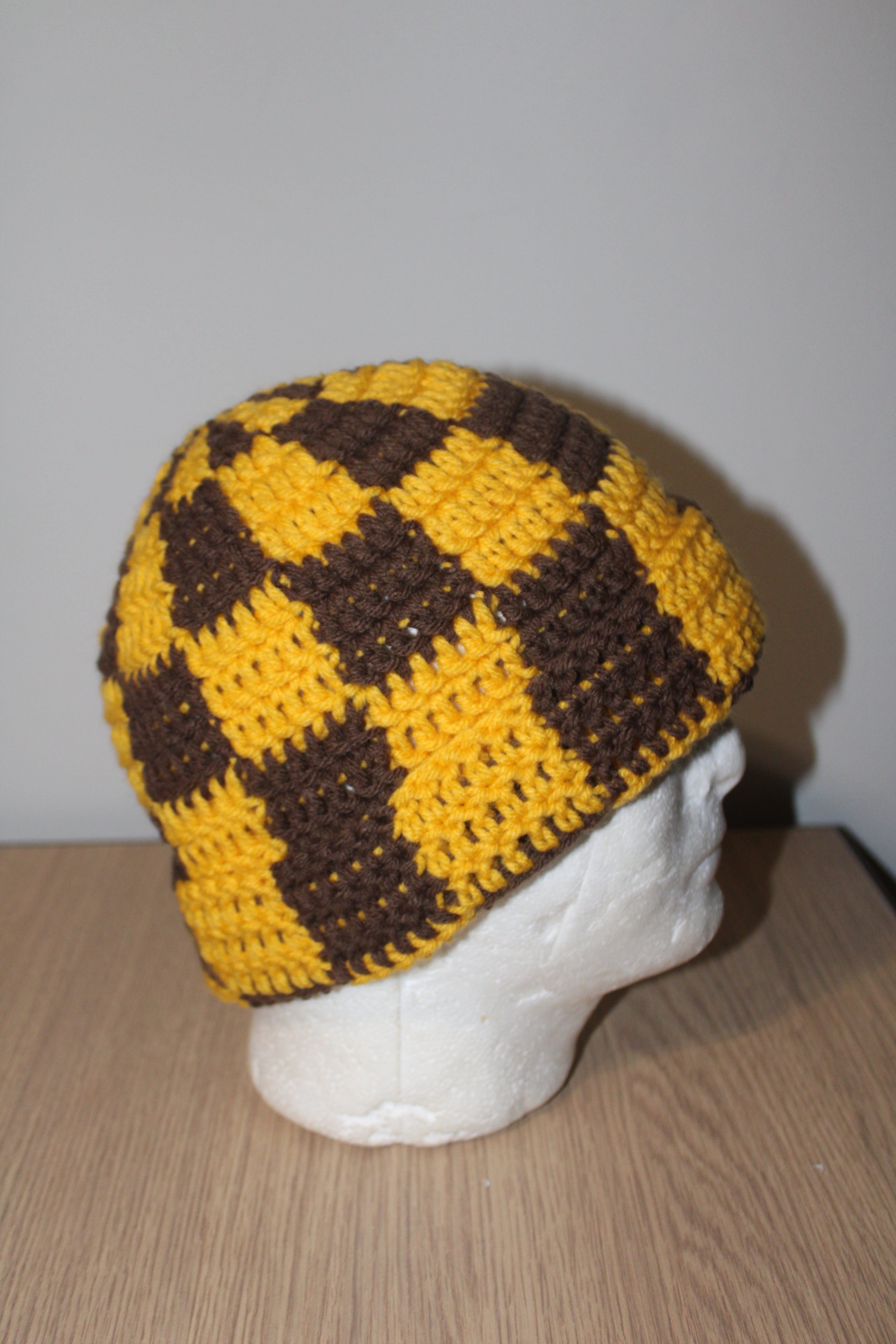 Brown & Gold Checker Beanie