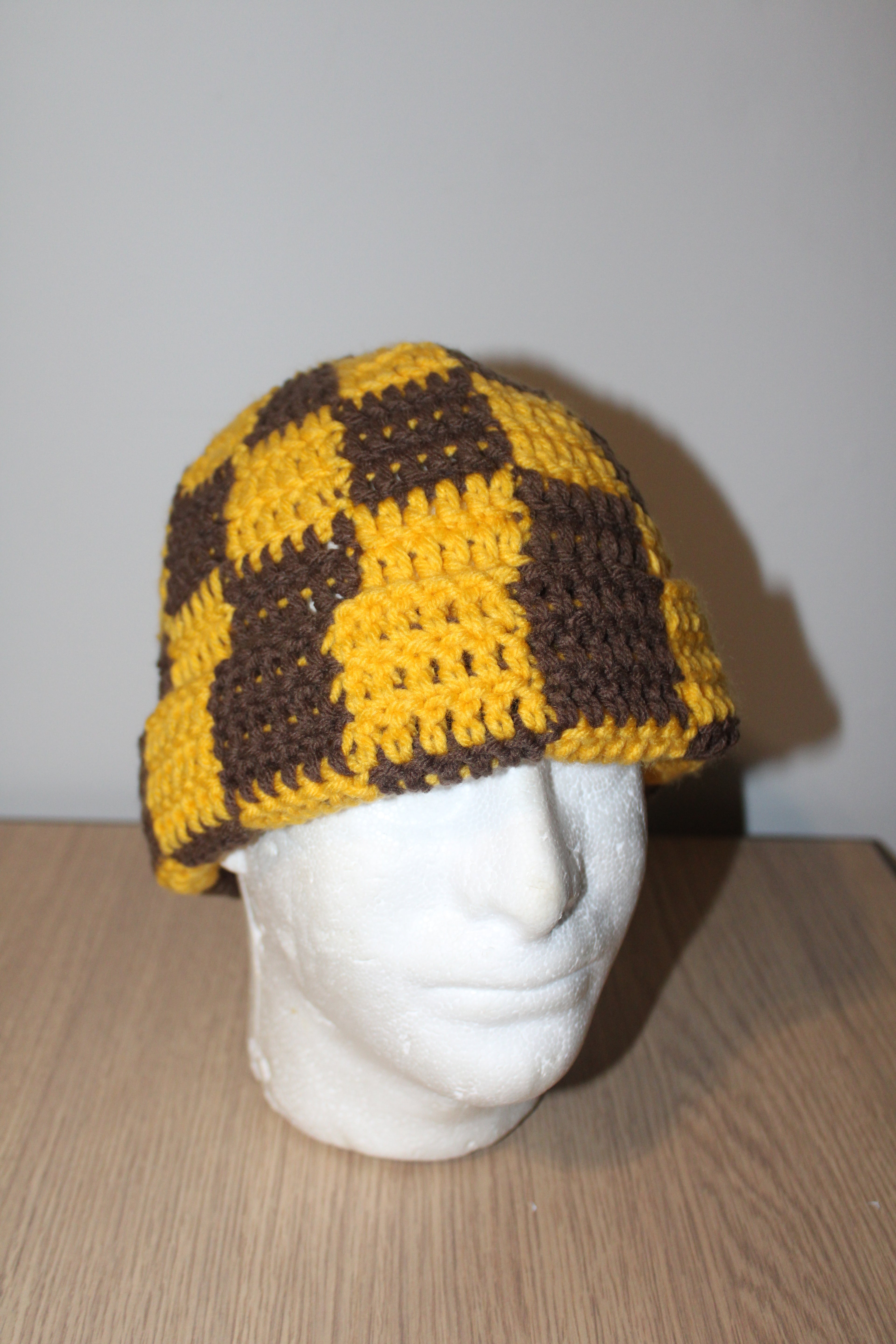 Brown & Gold Checker Beanie