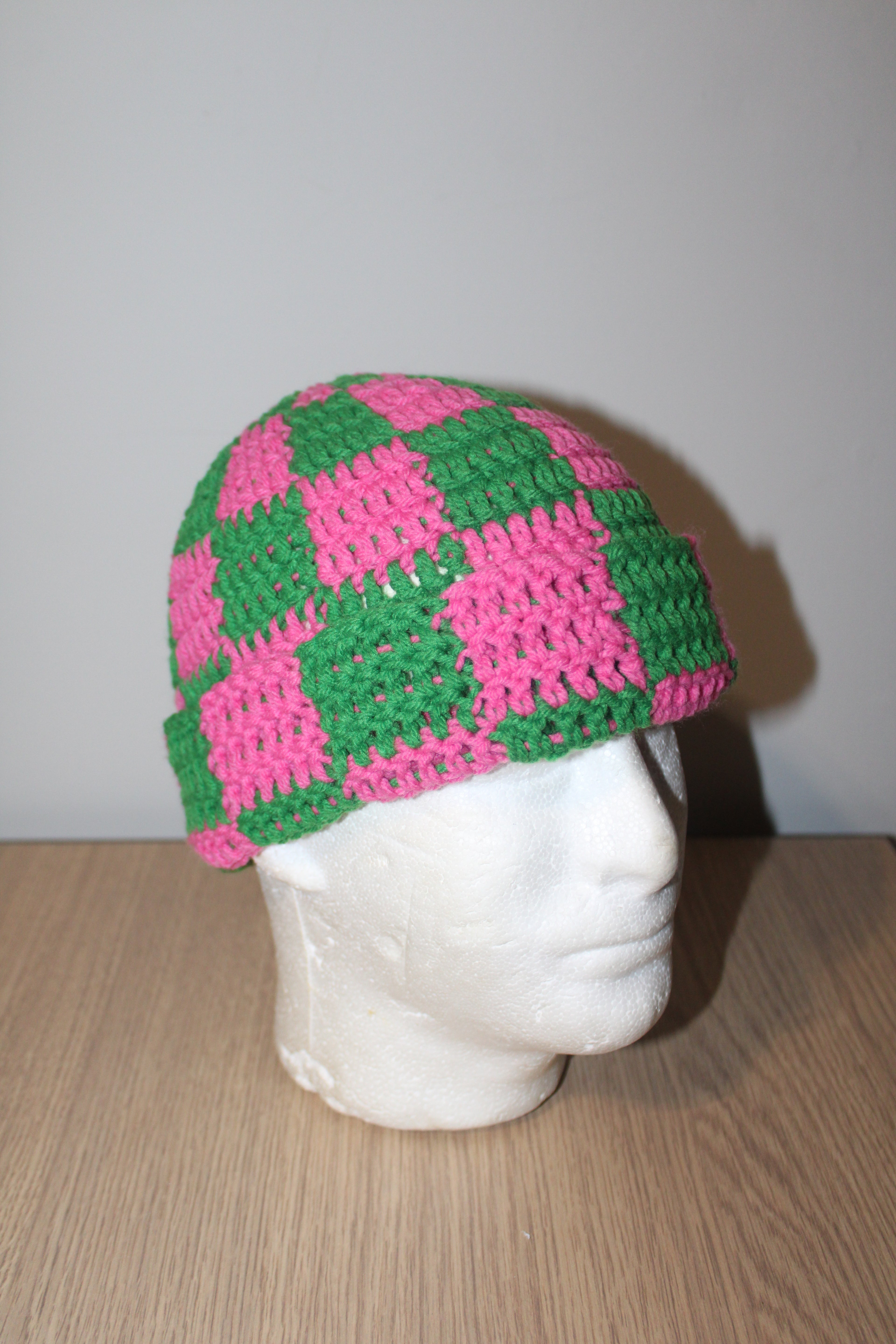 Pink & Green Checker Beanie