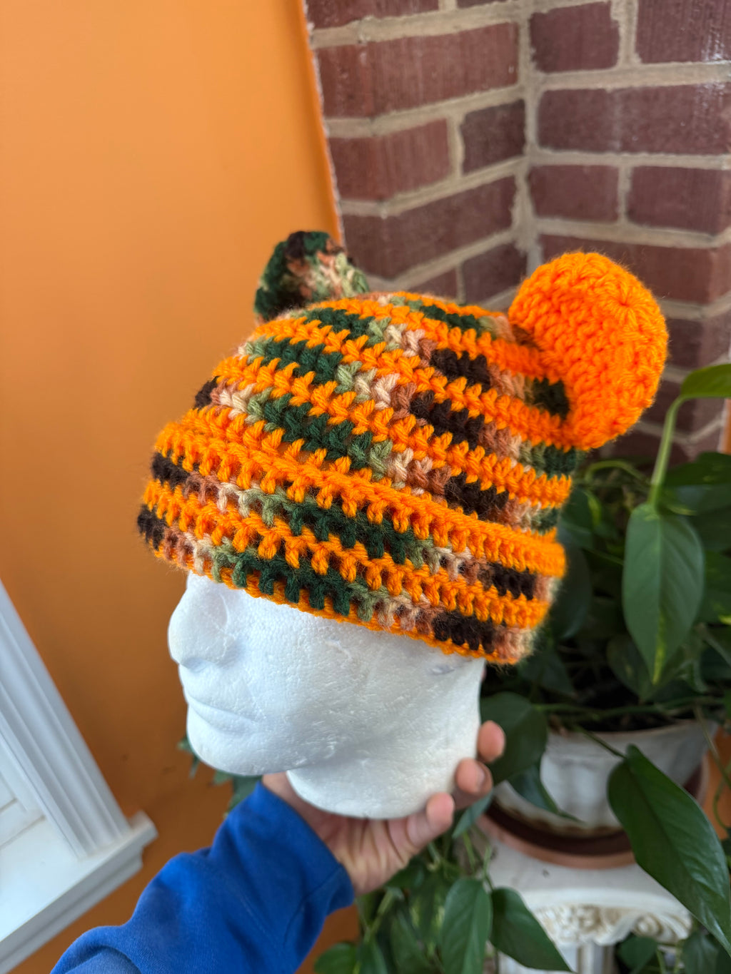 Orange Camo Bear Beanie