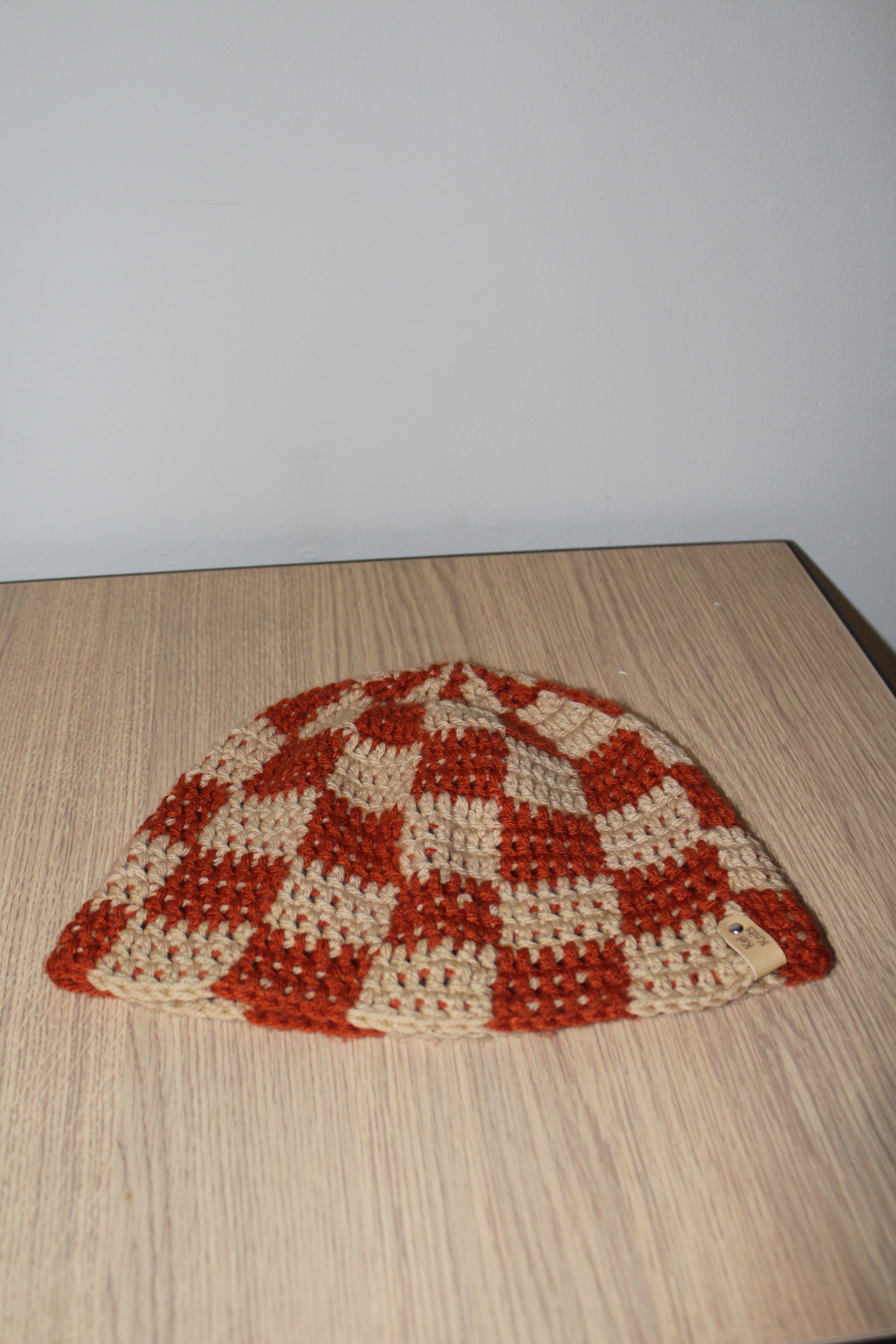 Orange & Tan Checker Beanie