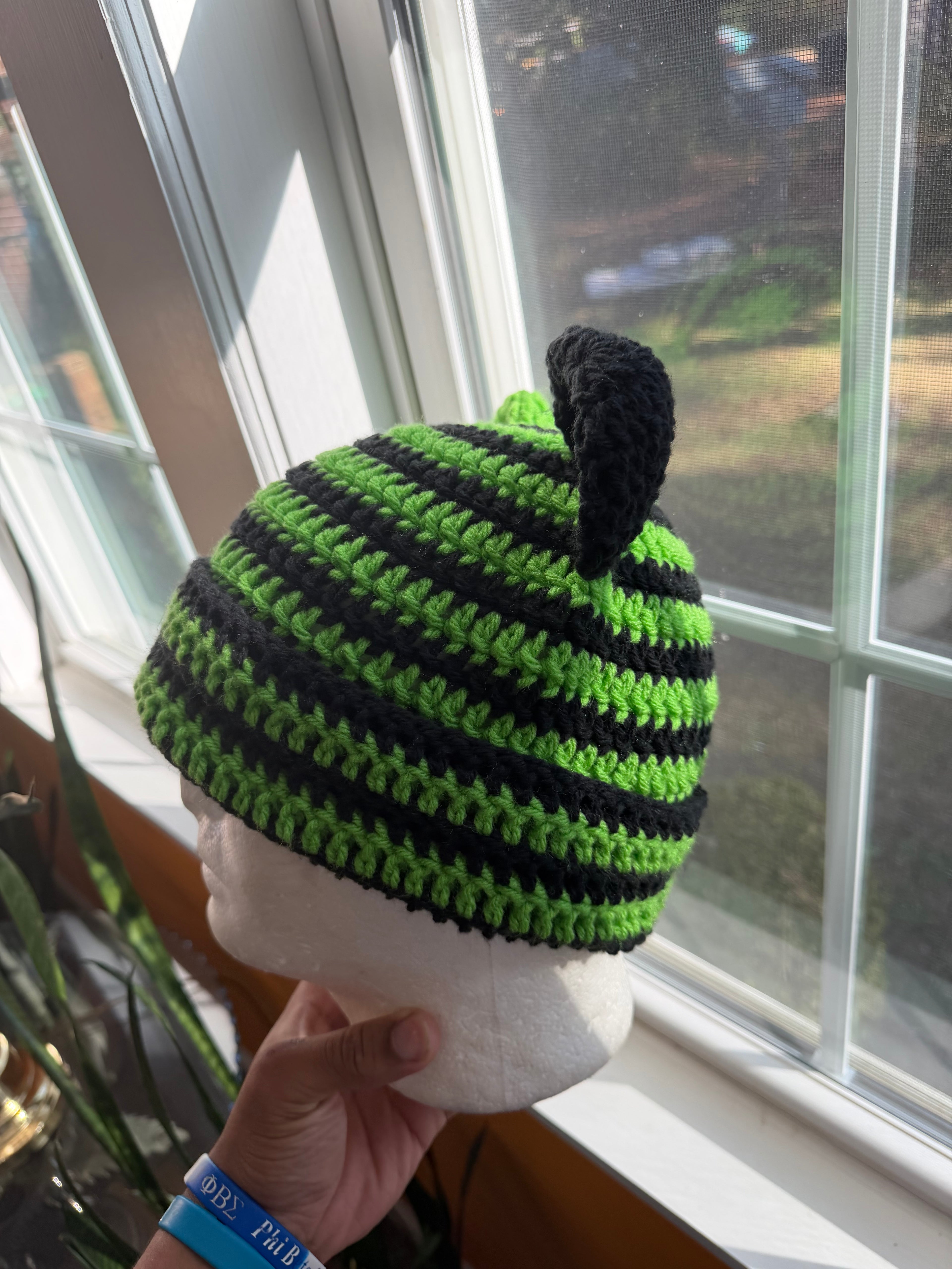 Green & Black Bear Beanie