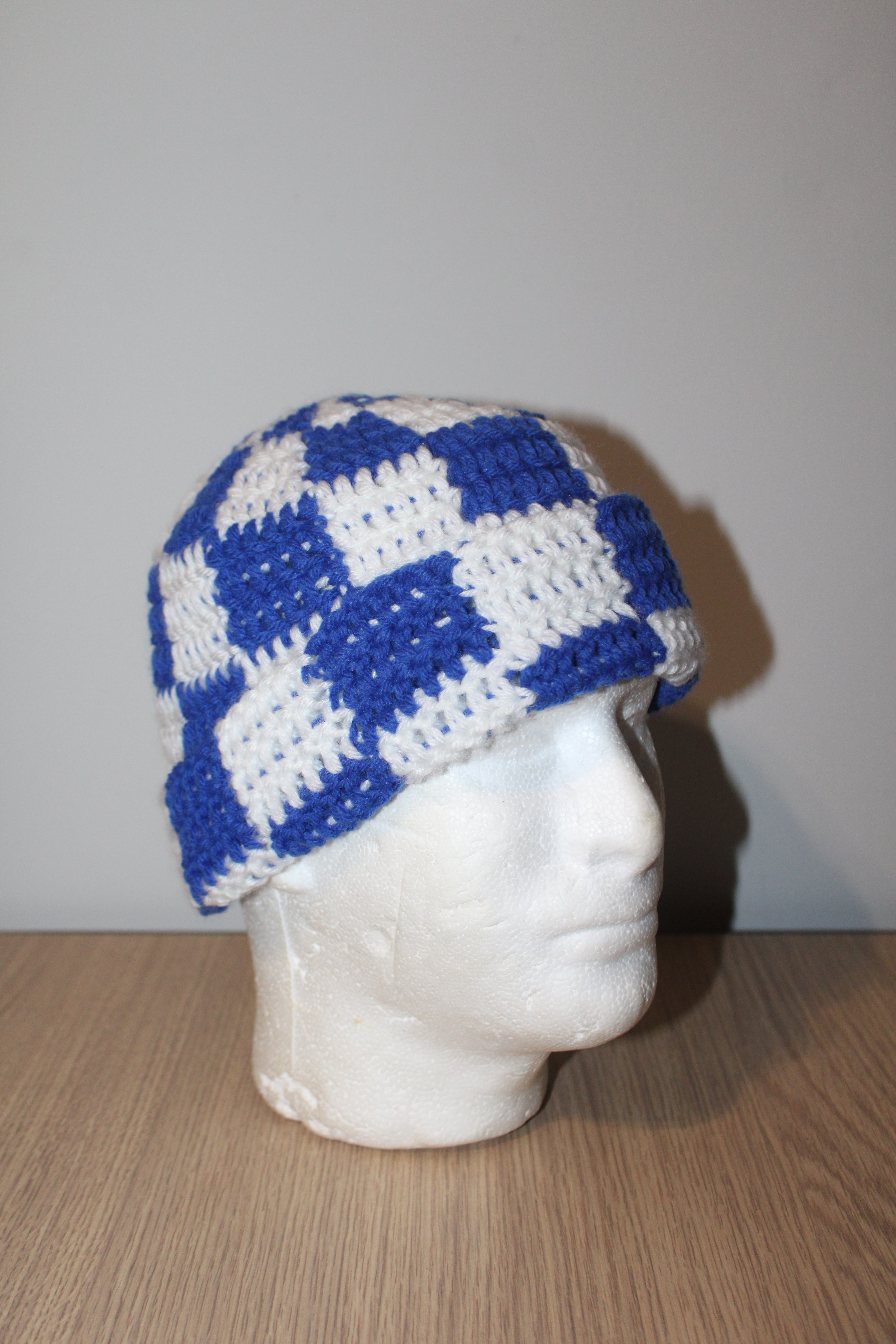 Blue & White Checker Beanie
