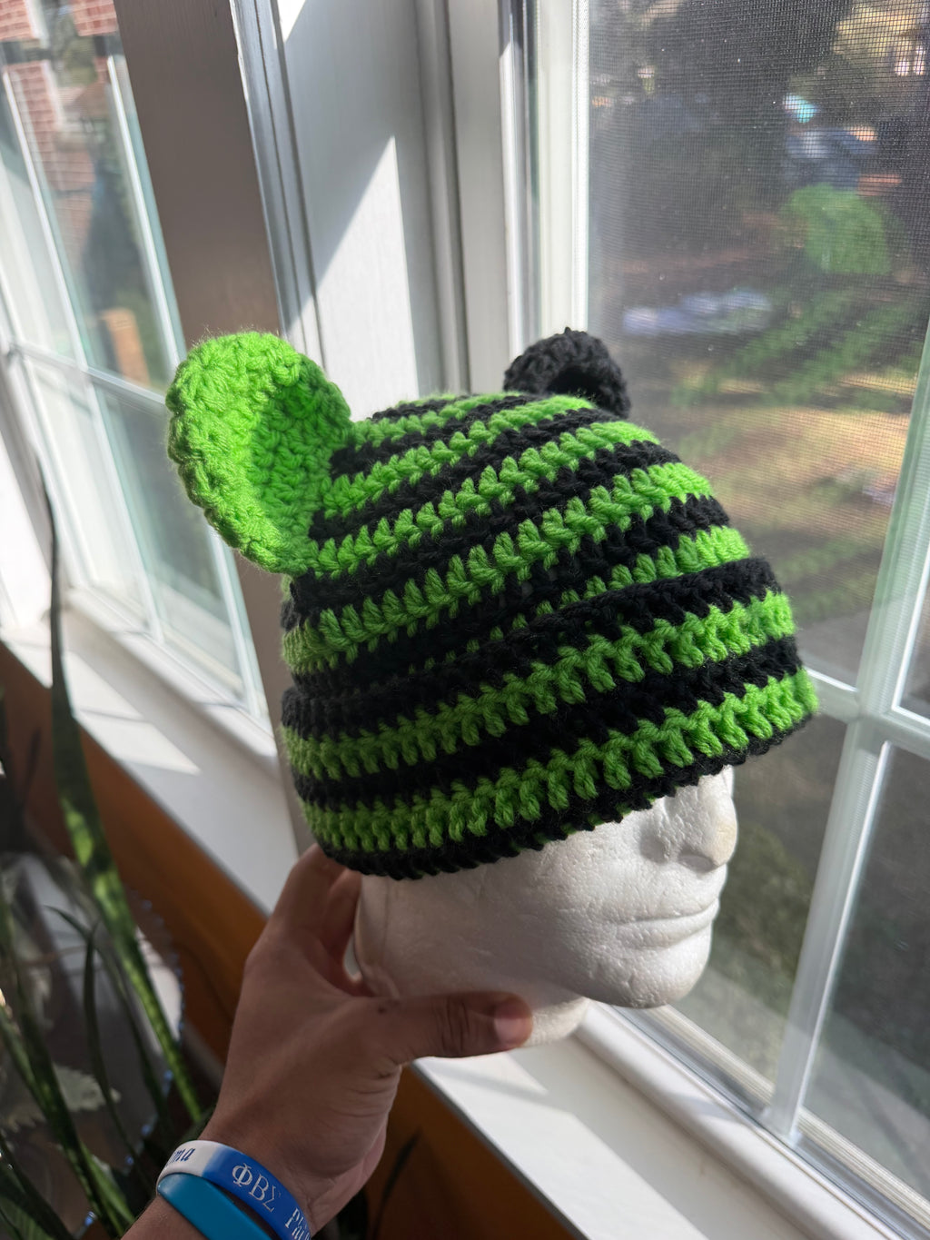 Green & Black Bear Beanie