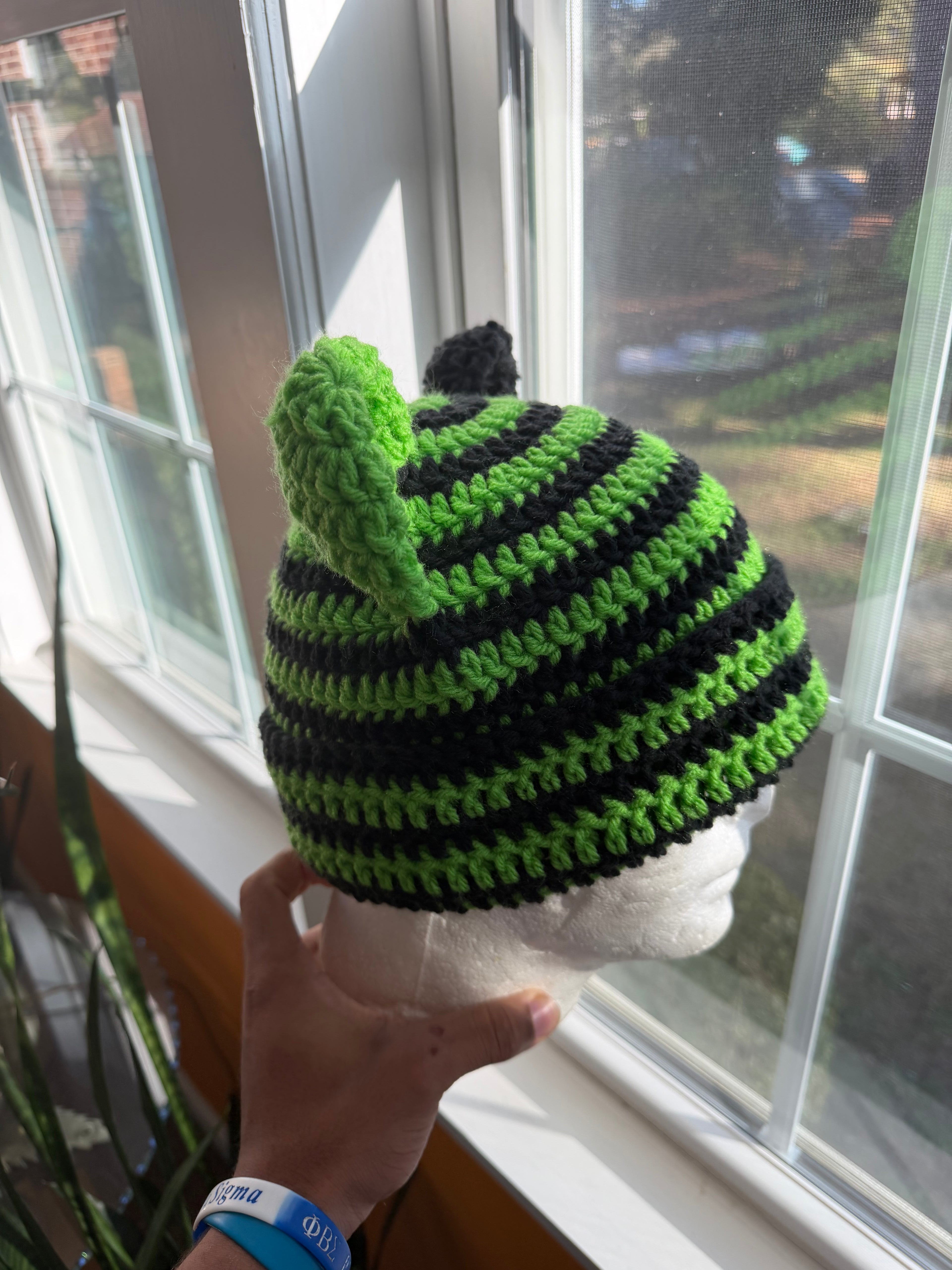 Green & Black Bear Beanie
