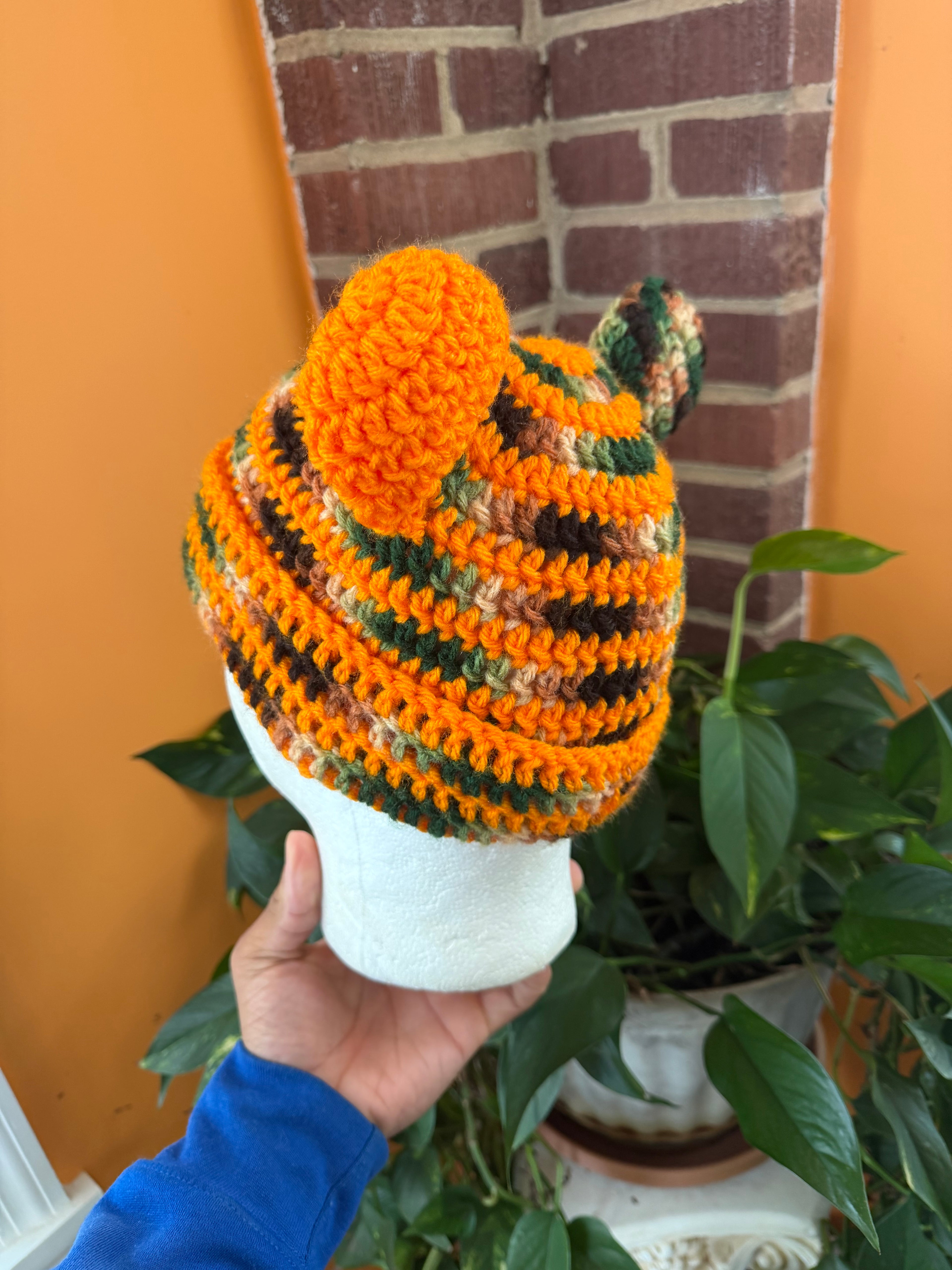 Orange Camo Bear Beanie