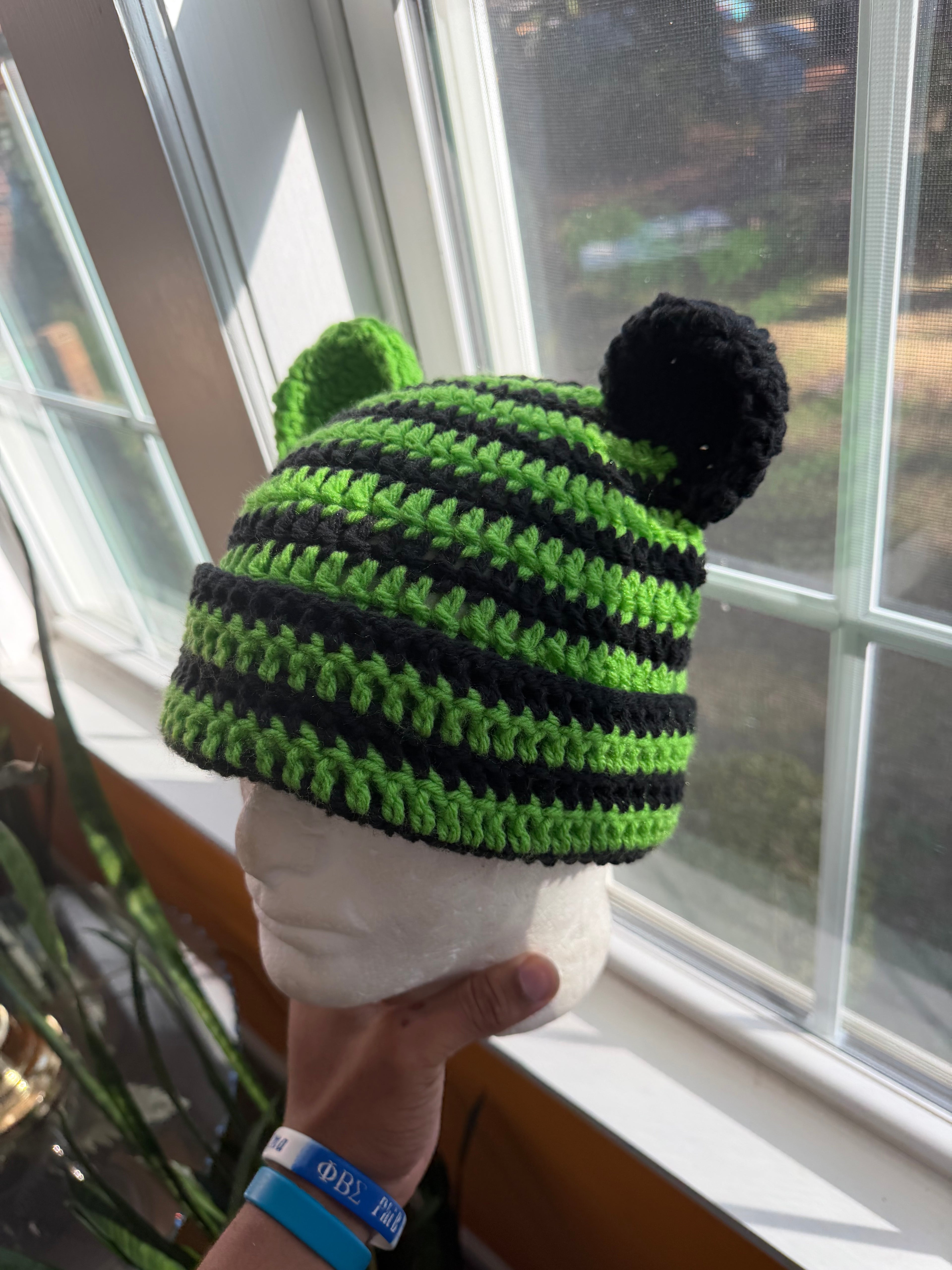 Green & Black Bear Beanie
