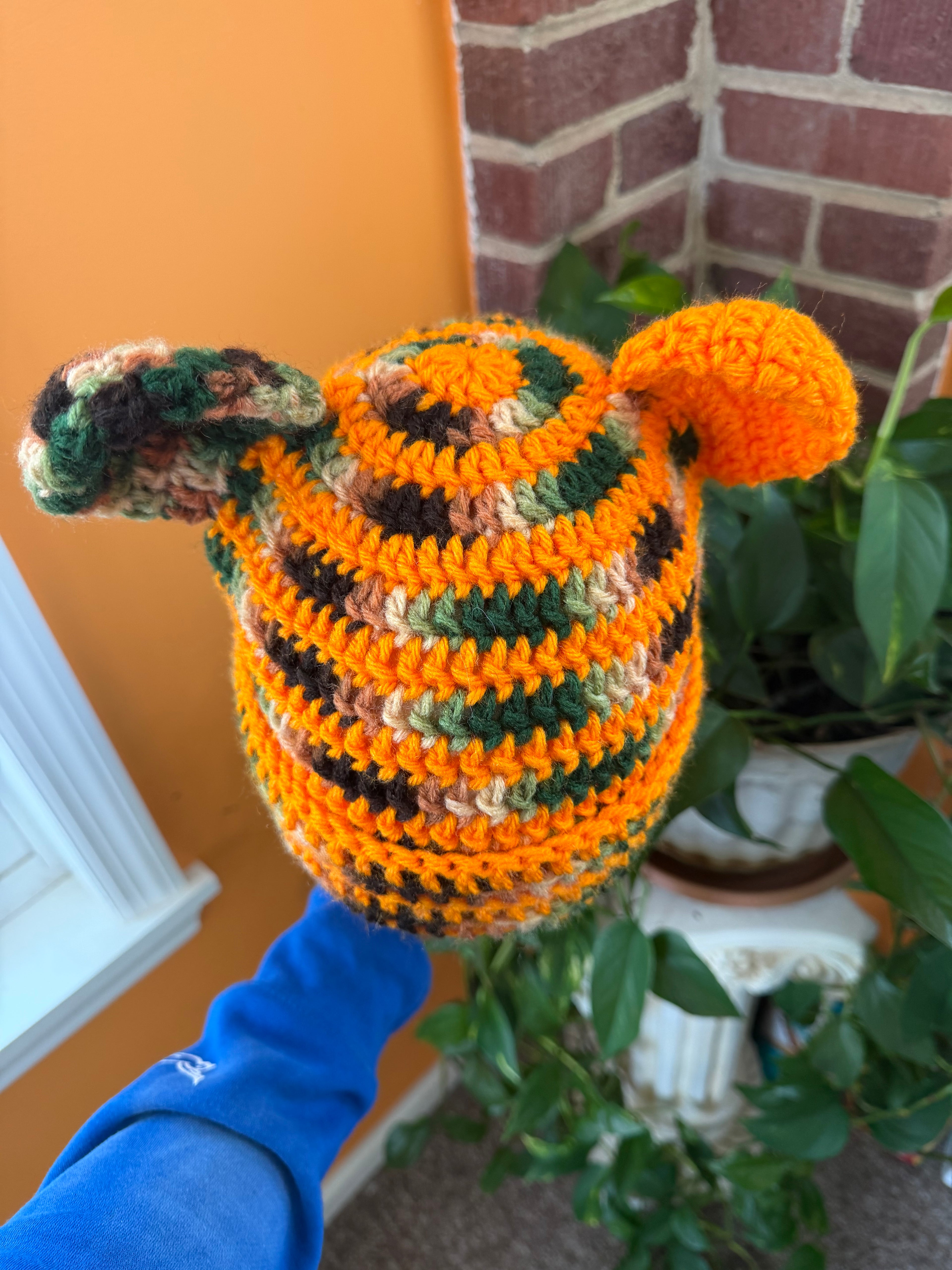 Orange Camo Bear Beanie