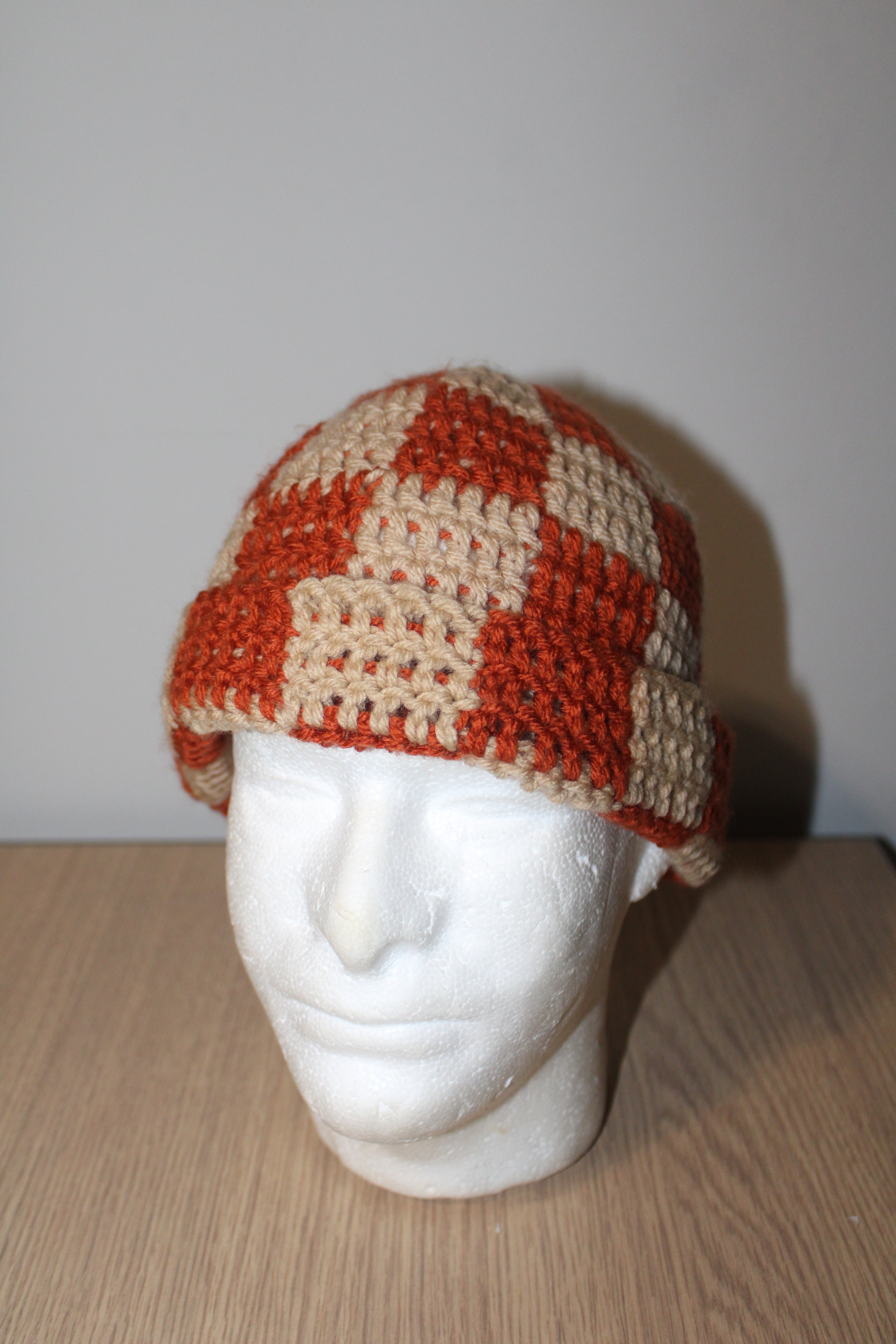 Orange & Tan Checker Beanie